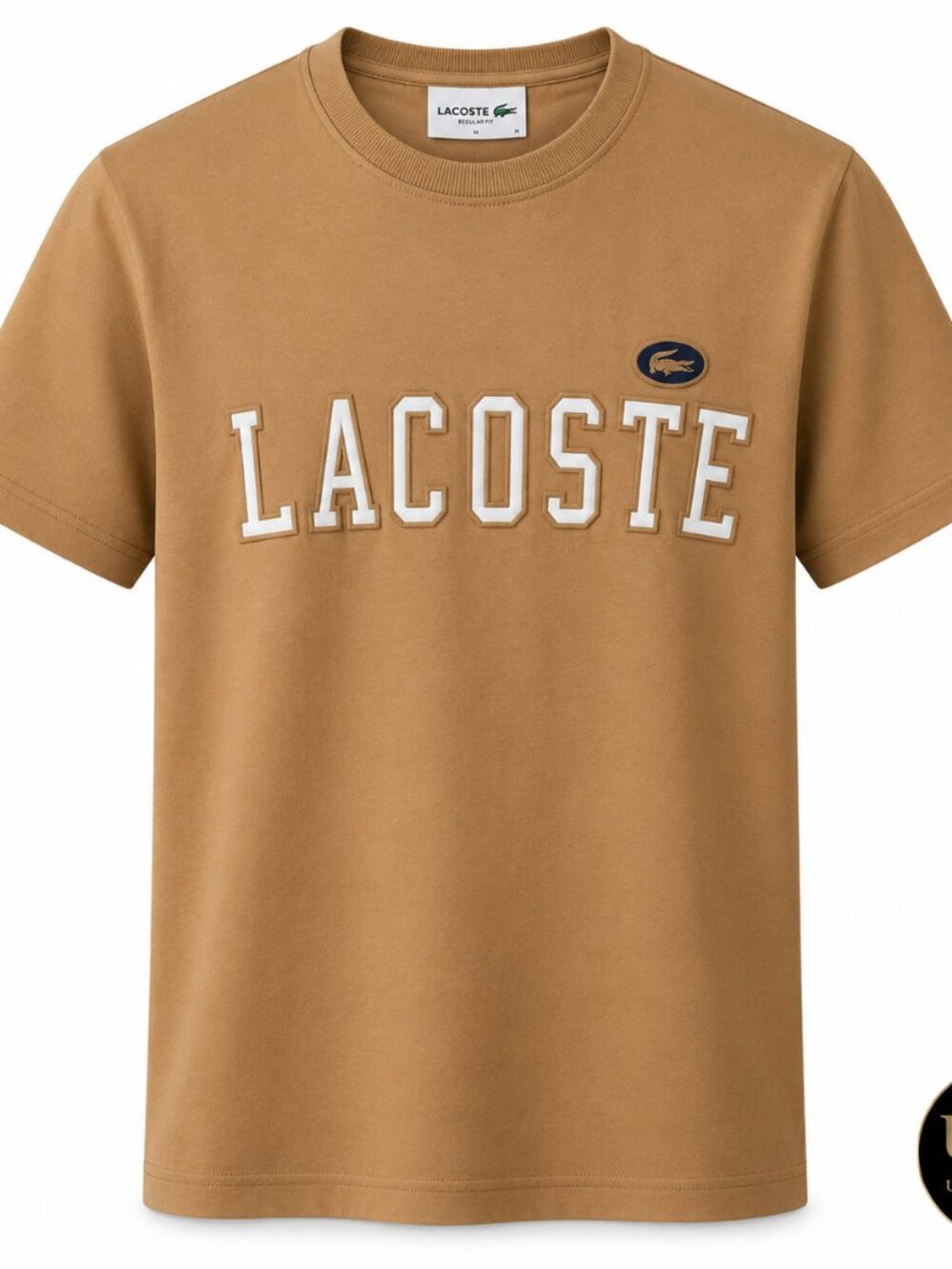Lacoste Men’s Tan Logo Graphic T-Shirt Short Sleeve Casual Tee
